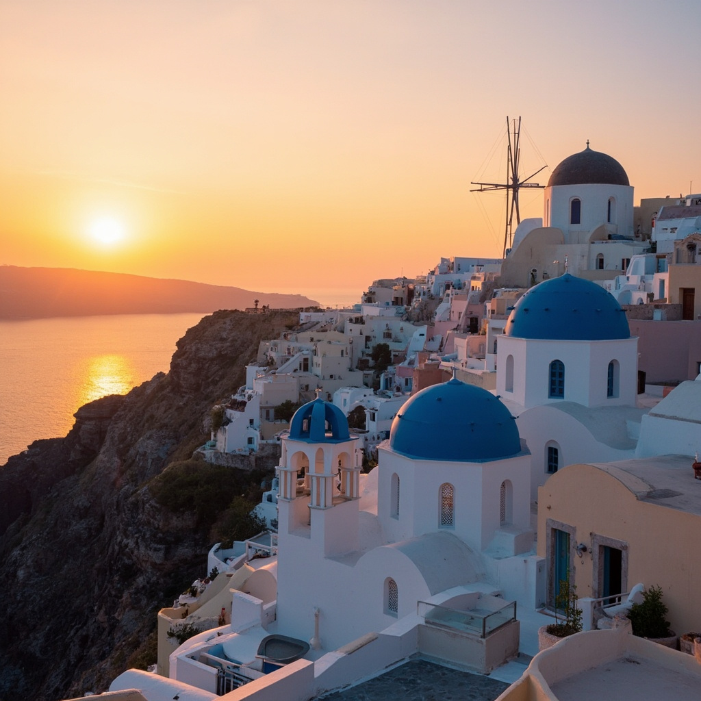 🏛️ 圣托里尼 · 日落